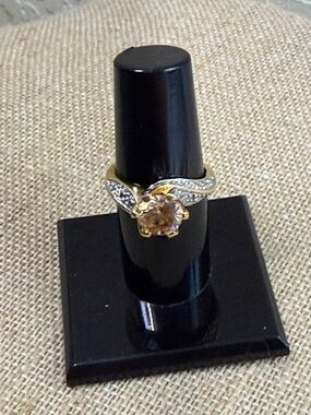 Fashion Jewelry Gold-Tone Ring with Citrine-Colored Center and Clear Accents